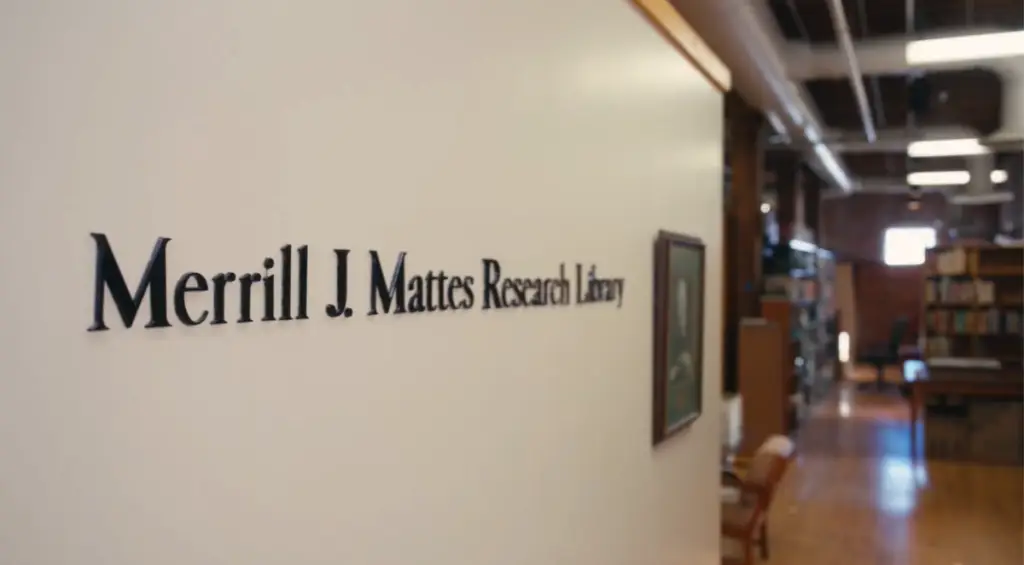 Merrill J. Mattes Research Library sign