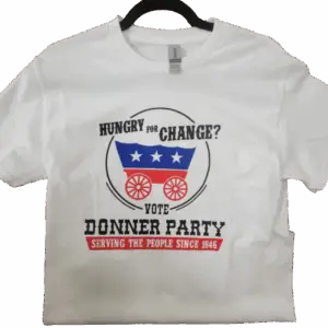 Donner Party White T-shirt. Cotton Blend.