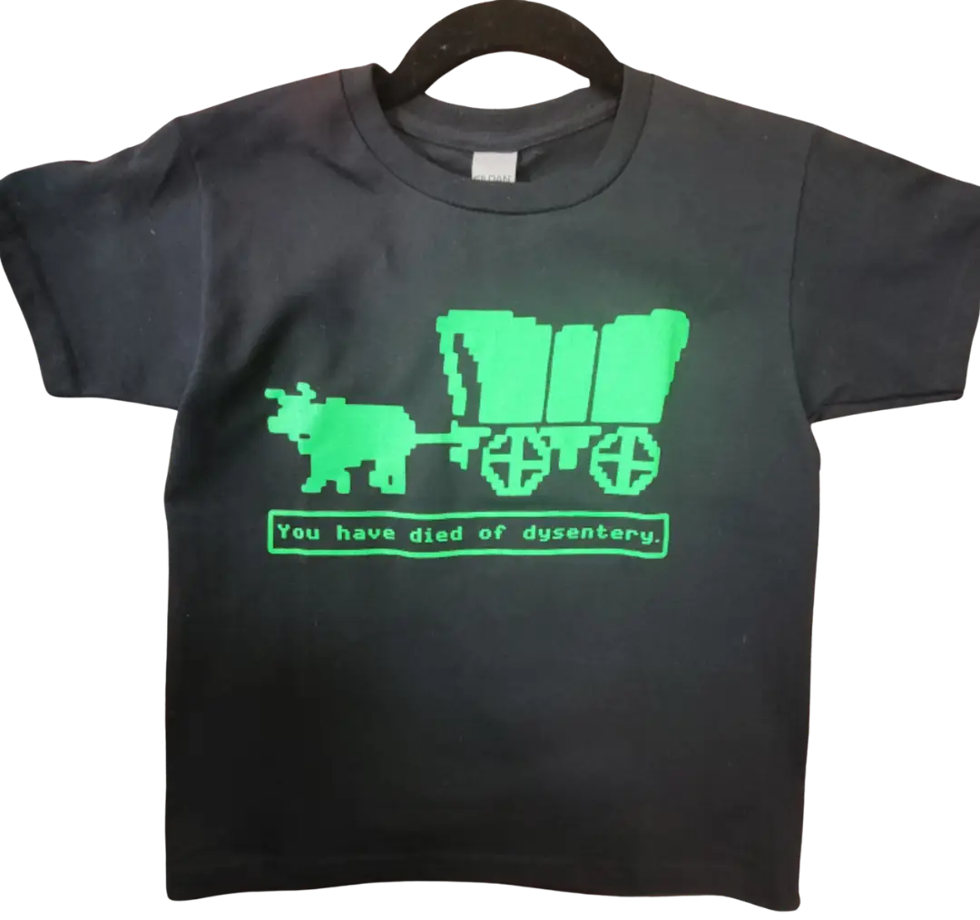 Black T-shirt with Classic Oregon Trail Game Graphic